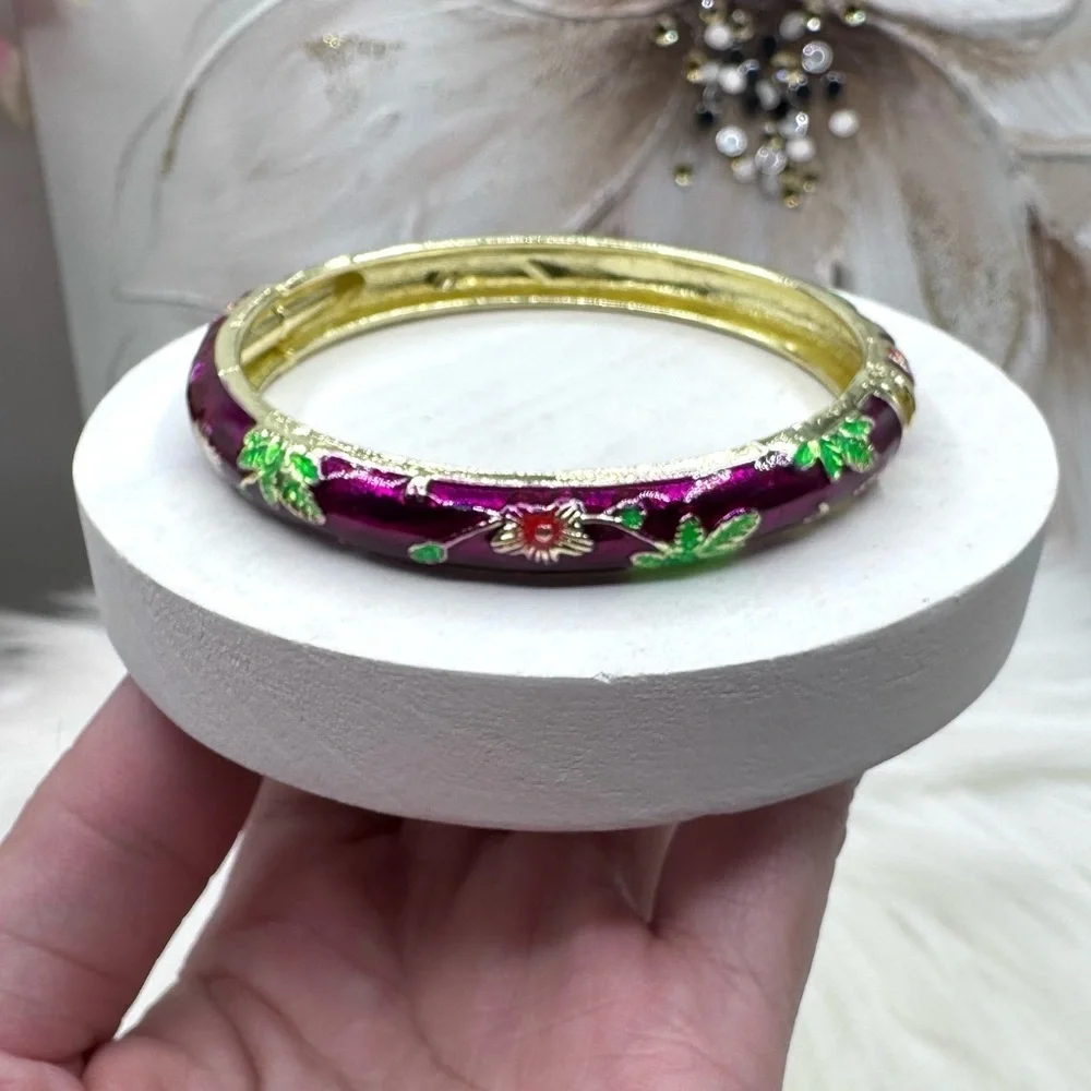 Violet Flower Enamel Cloisonne Bracelet Bangle